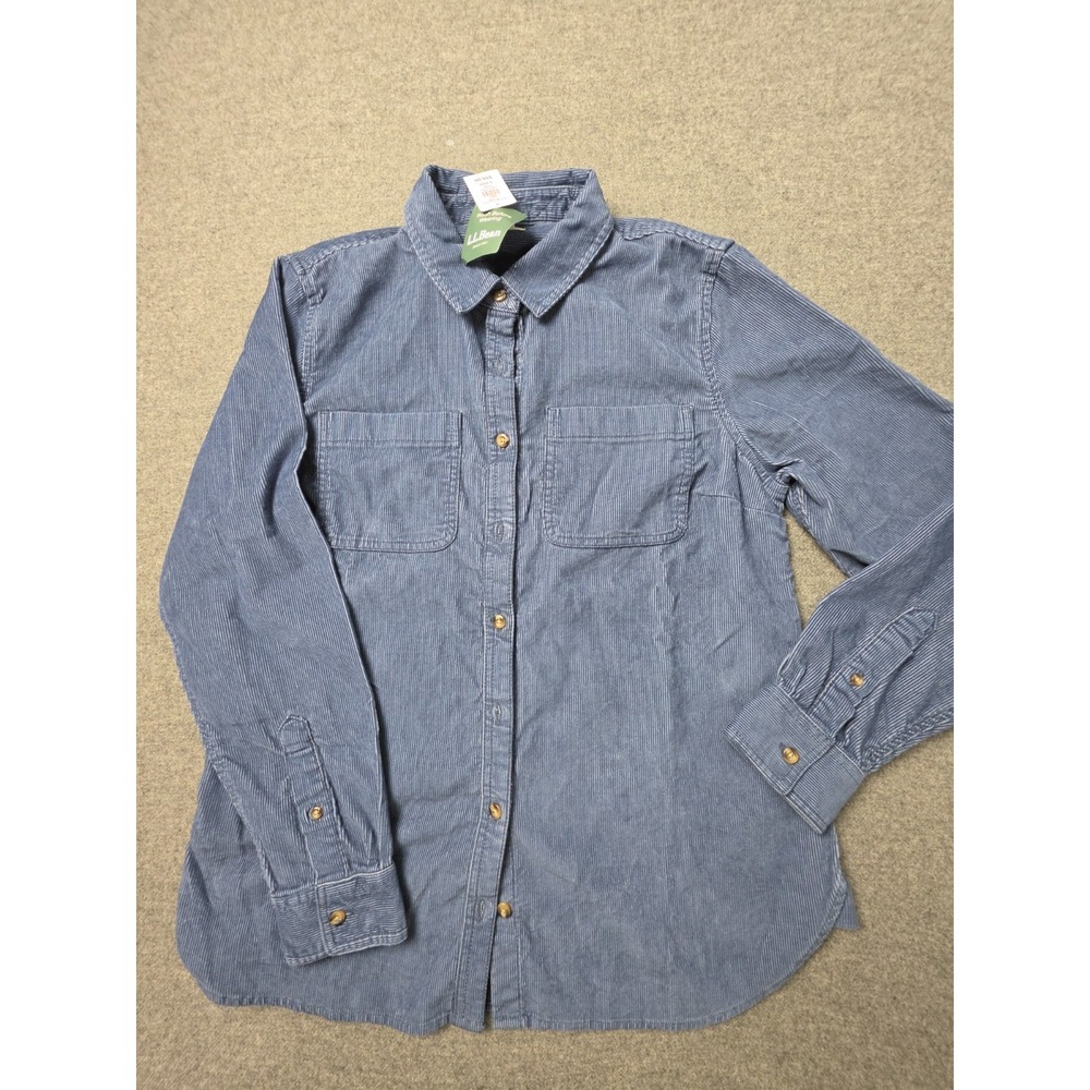 L.L. Bean Heritage Corduroy Shirt Womens Small Blue Indigo Long Sleeve NWT